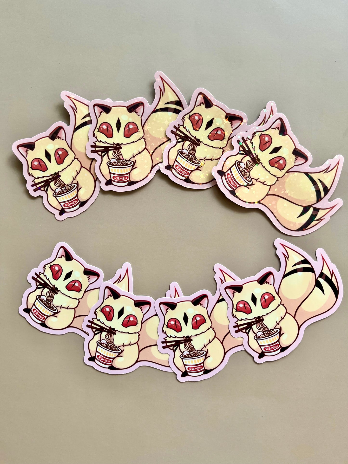 Anime Ramen Cat Sticker - Glossy, Holographic, or Clear Backed