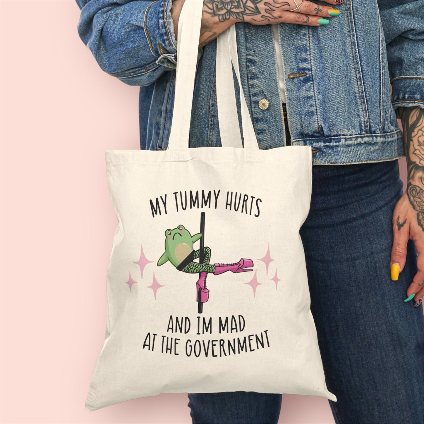 My Tummy Hurts Dancing Frog Tote