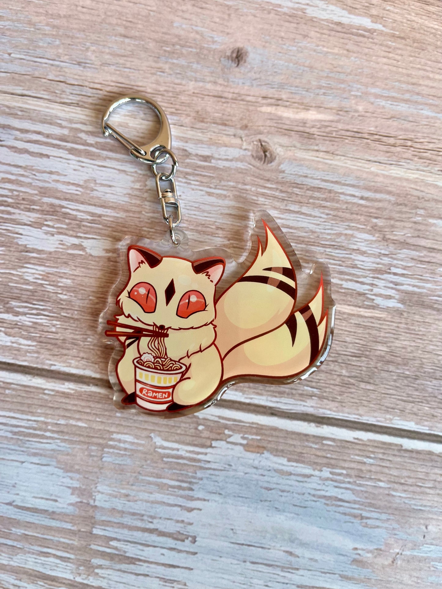 Anime Cat with Ramen Keychain