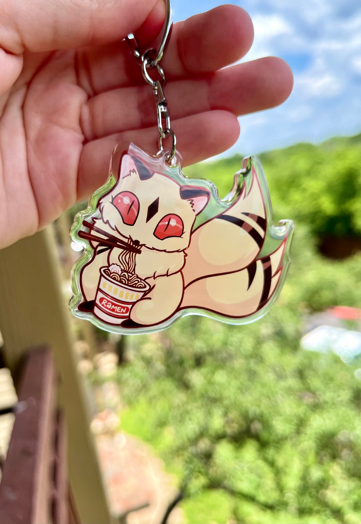 Anime Cat with Ramen Keychain