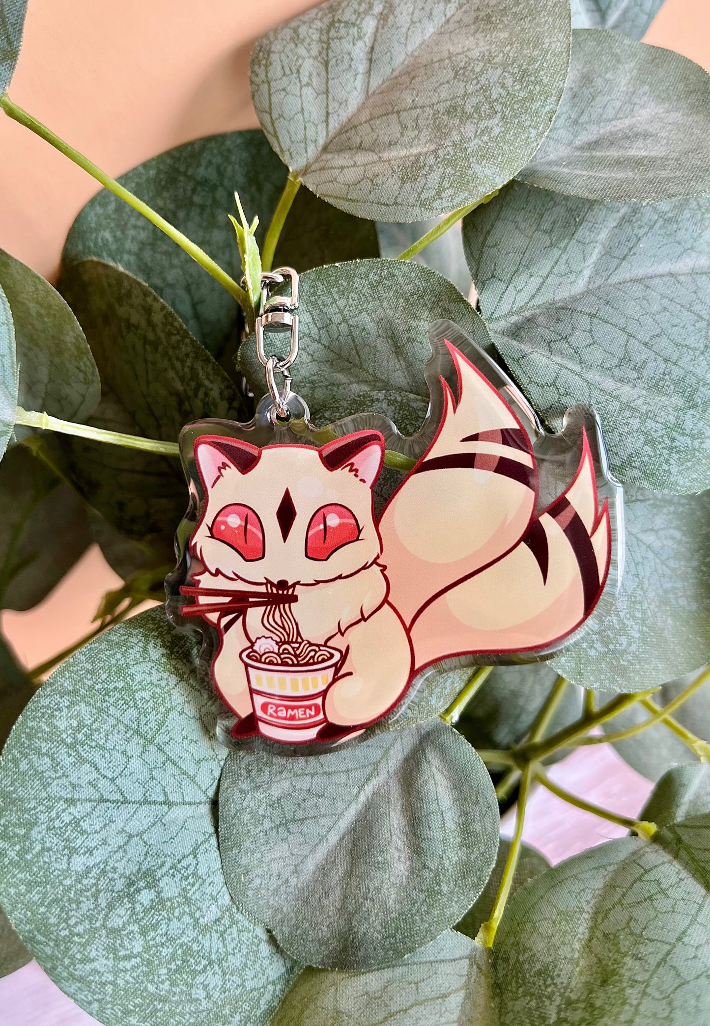 Anime Cat with Ramen Keychain