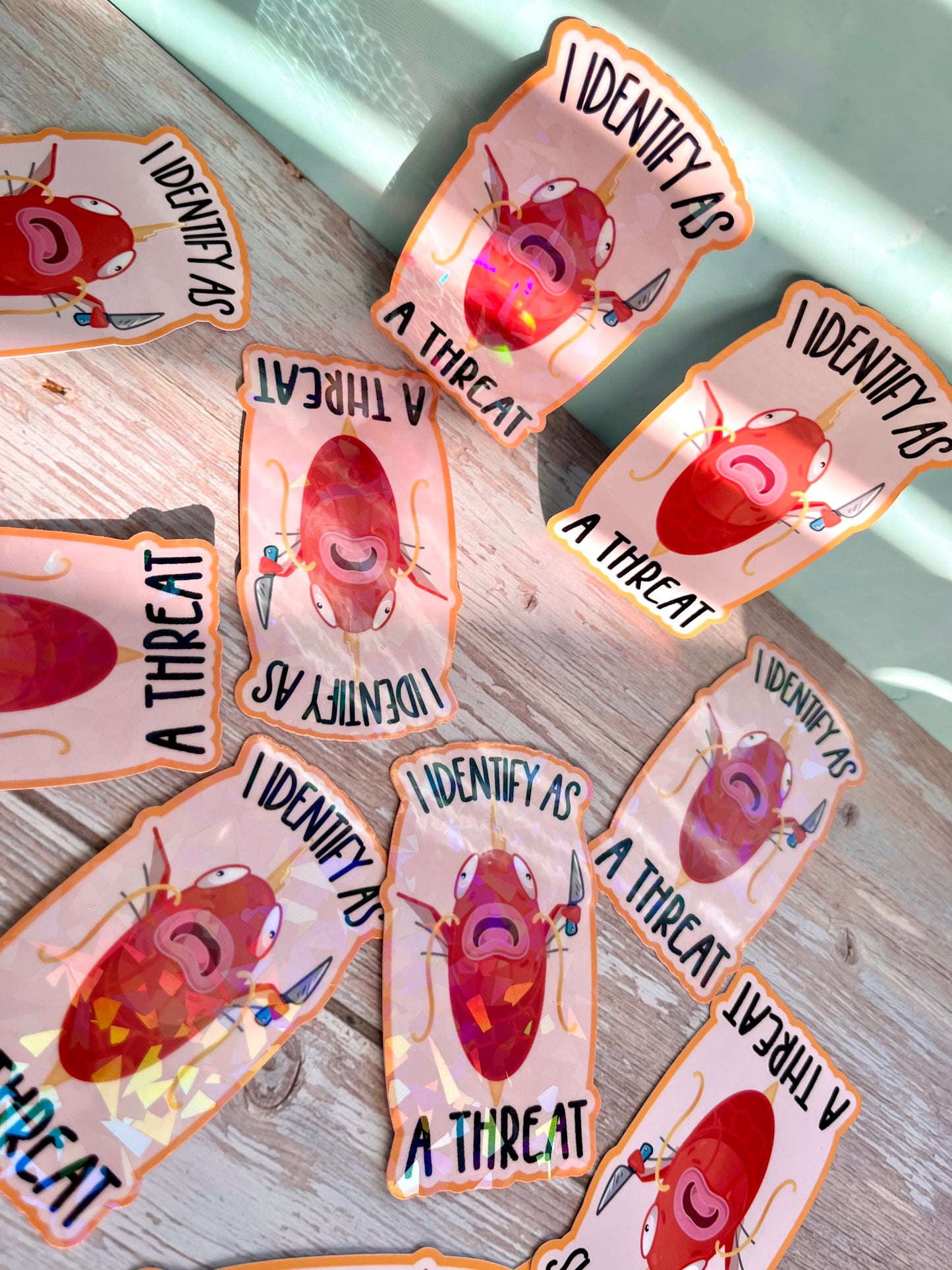 I Identify as a Threat Sticker - glossy or holographic